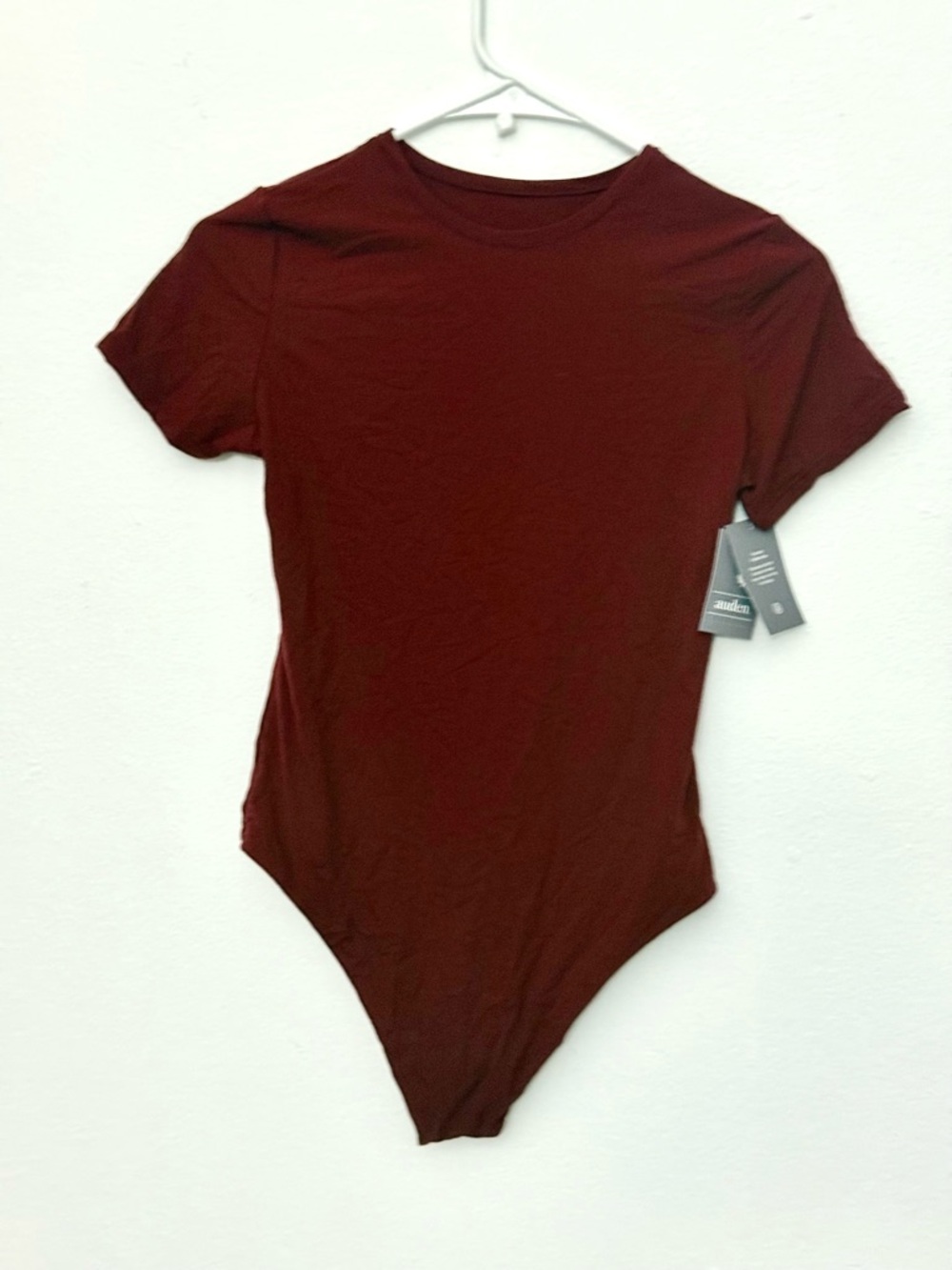 Auden, NWT, Short Sleeve Bodysuit - M, Burgundy, P2P:14”-16”